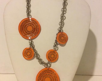 Orange circles unique chunky resin link necklace