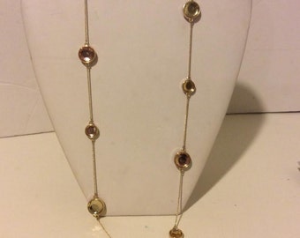 Citrine reversible long gold colored chain fashion necklace