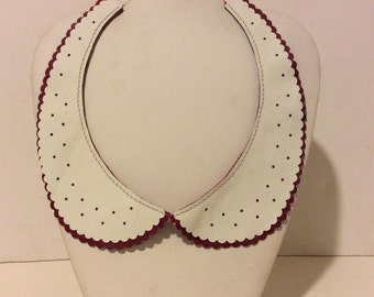 Red and white layered leather peter pan tie back necklace