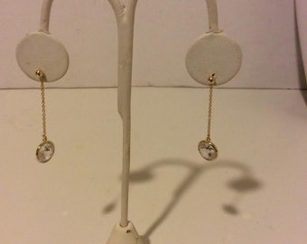 Clear faceted gold coated over sterling silver stone drop earrings