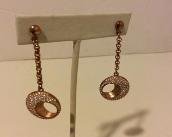 Rose gold coated over sterling silver pave long moon shaped earrings