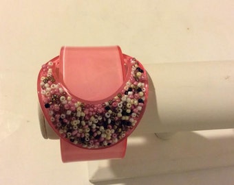 Adorable pink buckle beaded resin cuff bracelet