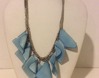 Light blue short chunky unique resin link statement necklace