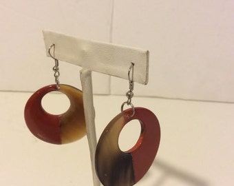 Orange lacquered buffalo horn hoop earrings
