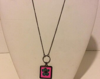 Sweet pink and blue pressed flower dainty pendant necklace