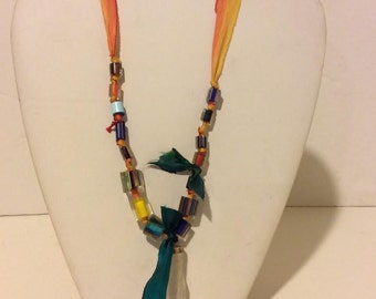 Fun resin colorful pendant necklace on tie back string