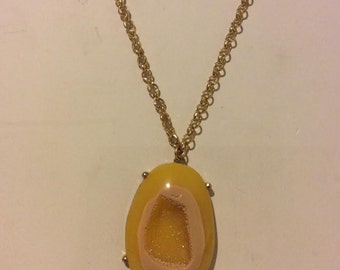 Lemon yellow and gold faux druzy long chunky necklace