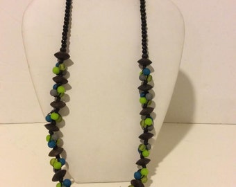 Brown blue green grey black multi color resin fun bead necklace