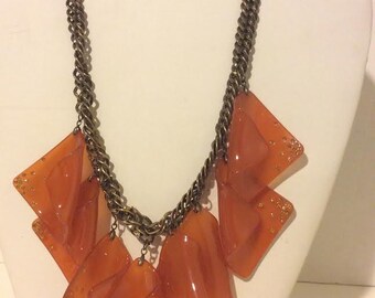 Burnt orange short resin chunky link necklace