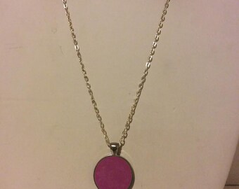 Pink and silver round resin pendant necklace