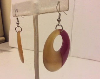 Pink lacquered buffalo horn circle hoop earrings