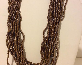 Short chunky multi layer bronze/brown beaded necklace
