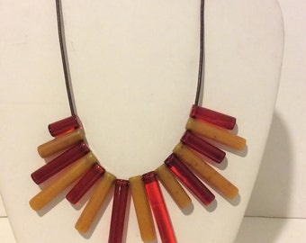 Sobral mustard and red resin sticks short statement necklace