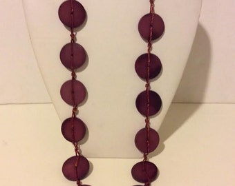 Dark pink long chunky resin circles link necklace