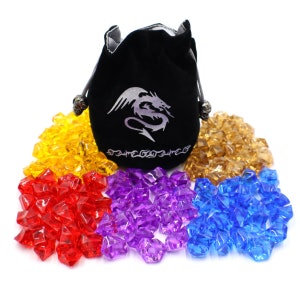 100x Acrylic Crystal Life Counters and Dice Bag