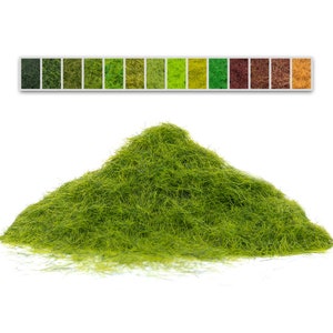 Może przedstawiać: Stos zielonych włókien trawy, idealny do modelarstwa kolejowego lub innych projektów rzemieślniczych.