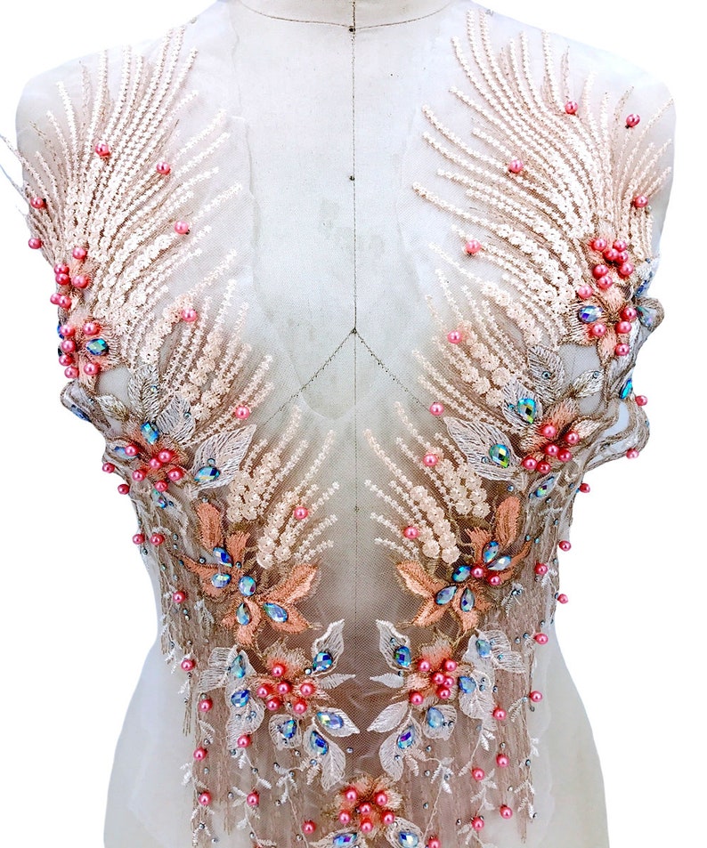 2 Pieces Venise Lace Sequins /& beaded Applique Trim Motif #10 12 colours