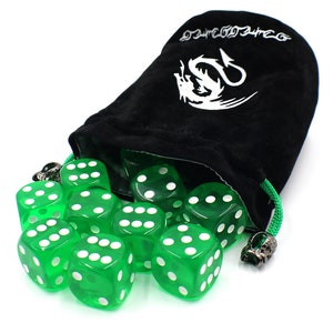 Giant D6 Dice Set with Custom Dice Bag - Transparent Green (24mm)