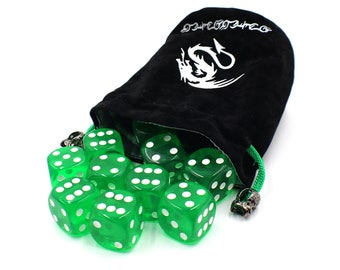 Giant D6 Dice Set with Custom Dice Bag - Transparent Green (24mm)