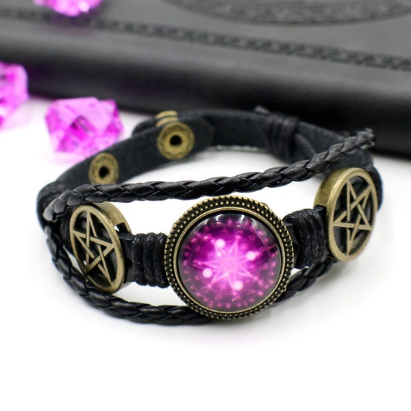 Wicca Magic Circle / Pentacle Leather Bracelet