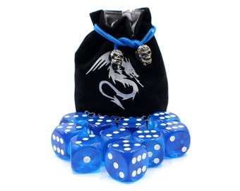 Big D6 Dice Set with Luxury Dice Bag - Semi Transparent (24mm)