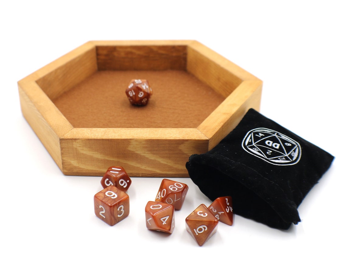Wooden Dnd Dice Tray With Matching D20 Die Set and Bag Etsy
