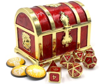 D&D Dice Chest with Matching Metal Dice and Inspiration Tokens