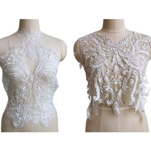 Bridal Bodice Beaded Embroidered Applique Vintage Wedding Dress Lace