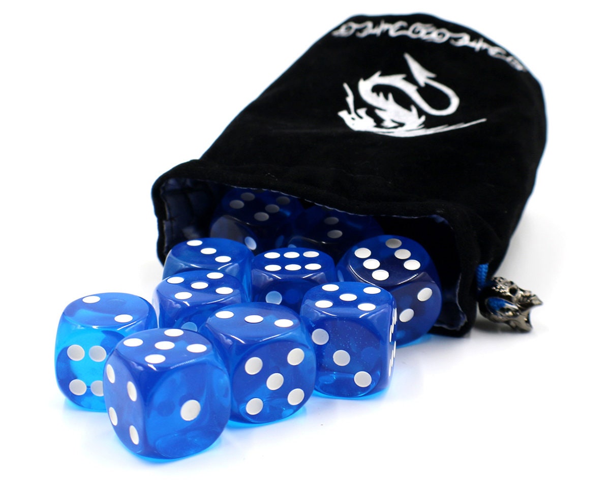 Big D6 Dice Set With Luxury Dice Bag Transparent Blue 24mm Etsy