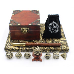 D&D Gift Set with Hollow Brass Dice Set , Journal and Pen