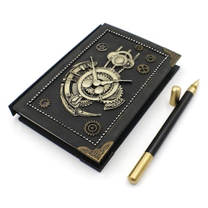 Notatnik/dziennik Steampunk z drewnianym długopisem