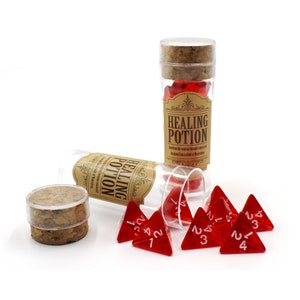 Pozione curativa D&D con dadi rossi D4 - Accessorio per gioco di ruolo