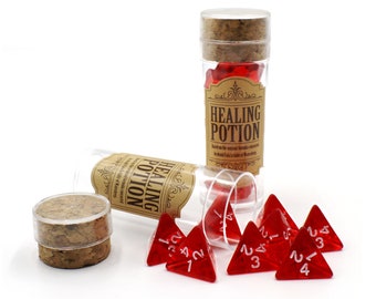 D&D Healing Potion with Red D4 Dice - Role Play Accessory