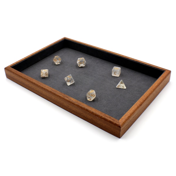 Premium Wood D&D Dice Tray with Matching D20 Dice Set
