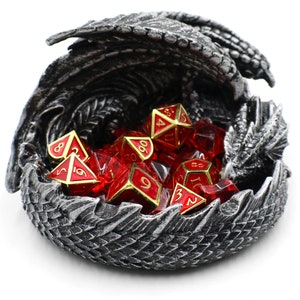 Dragon D&D Dice Container with Metal D20 Set and Crystals