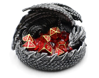 Dragon D&D Dice Container with Metal D20 Set and Crystals