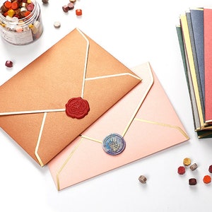 10 sobres retro con adornos dorados para invitaciones, postales y cartas
