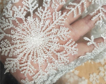 Luxury Snowflakes Fabric Special Occasion Heavy Beaded Lace