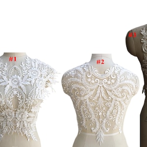 Off White Bridal Lace Heavy Embroidered Lace Bodice Bead Lace Applique