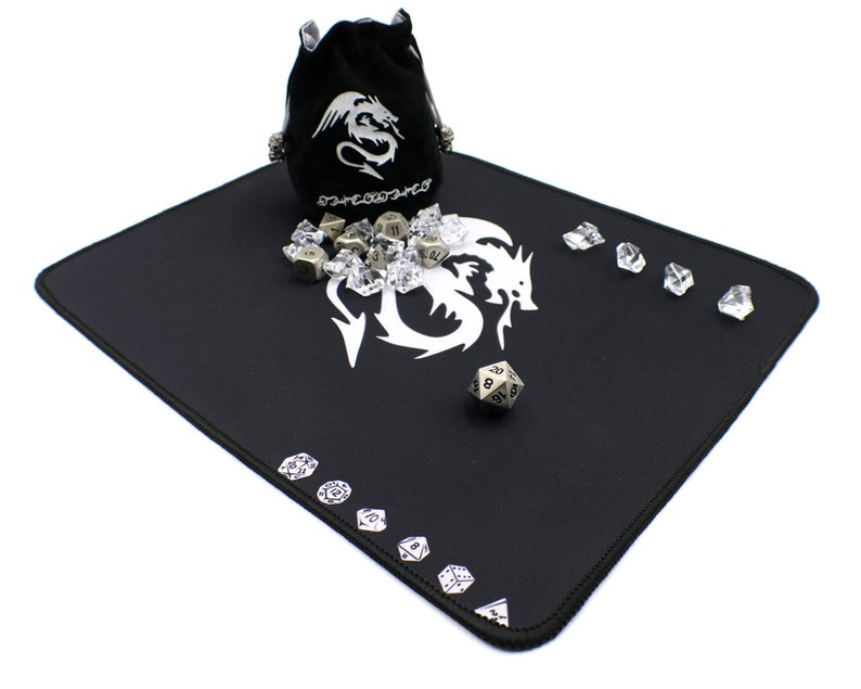 Satin Metal Dice Set with D&D Play Mat Dice Bag and Counters Etsy