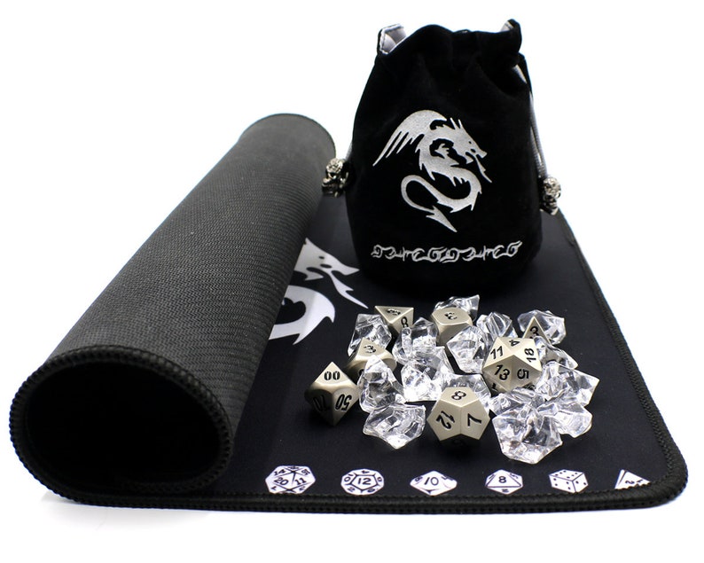 Satin Metal Dice Set with D&D Play Mat Dice Bag and Counters Etsy