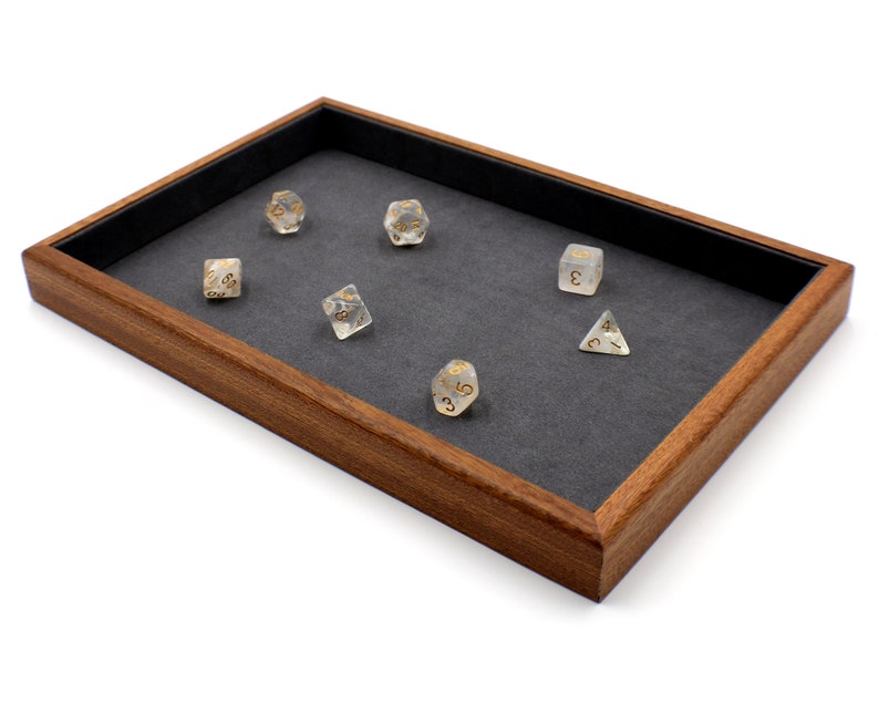 Premium Wood D&D Dice Tray with Matching D20 Dice Set 