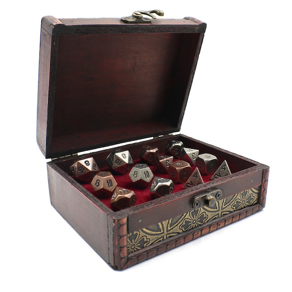 Twin Role Playing Metal Dice Sets met opbergkist / doos voor dungeons en draken