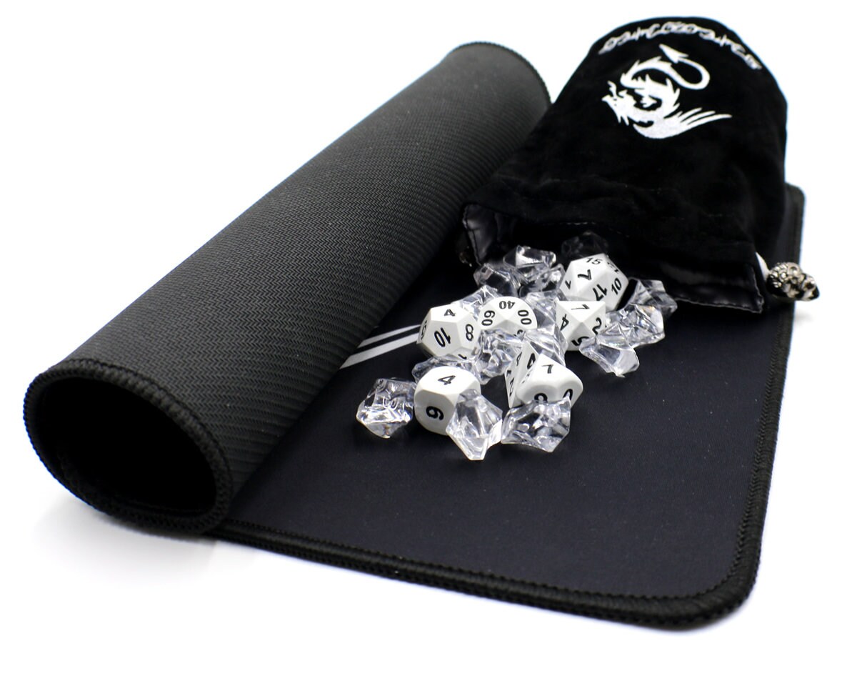 DND Metal Polyhedral Dice Set With Play Mat, Bag & Counters - Bronze Finish For Tabletop RPG