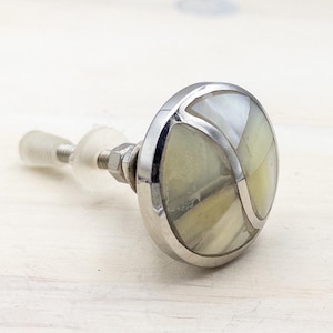 Mother Of Pearl Silver Chrome Colored Knob / Yin-Yang Drawer Handle / Cupboard Cabinet Furniture Hardware Door Pull - Handmade Vintage Style