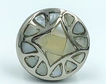 Dresser Knob, Drawer Pull, Unique Cabinet Knob, Mother of Pearl Shell Inlay With Silver Accent
