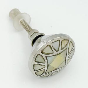 Dresser Knob, Drawer Pull, Unique Cabinet Knob, Mother of Pearl Shell Inlay With Silver Accent
