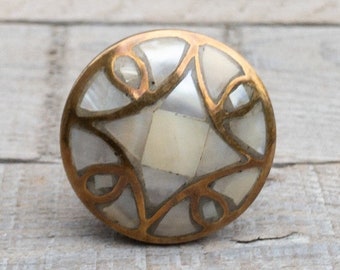 Champagne Bronze Antique Mother Of Pearl Drawer Knob / Cupboard Cabinet Furniture Hardware Door Knob Pulls - Handmade Vintage Style