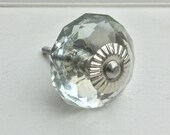 Clear Glass Knobs Dresser Drawer Pull Cupboard Cabinet Furniture Hardware Door Knob Pulls - Handmade Vintage Antique Style Knob Faceted