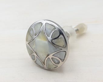 Mother Of Pearl Knob / Satin Nickel Drawer / Cupboard Cabinet Furniture Hardware Door Knob Pulls - Handmade Vintage Style
